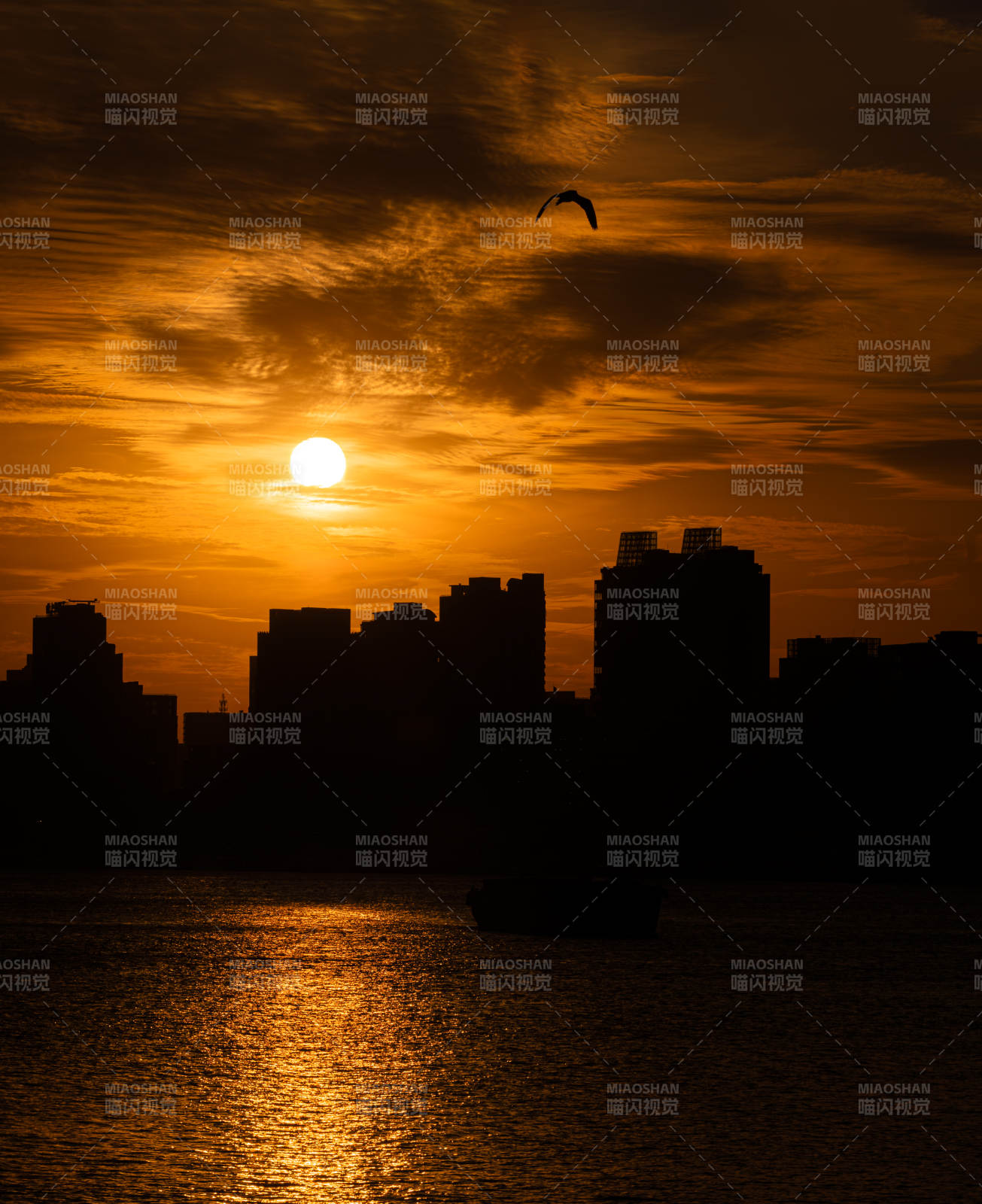 城市剪影夕阳图片