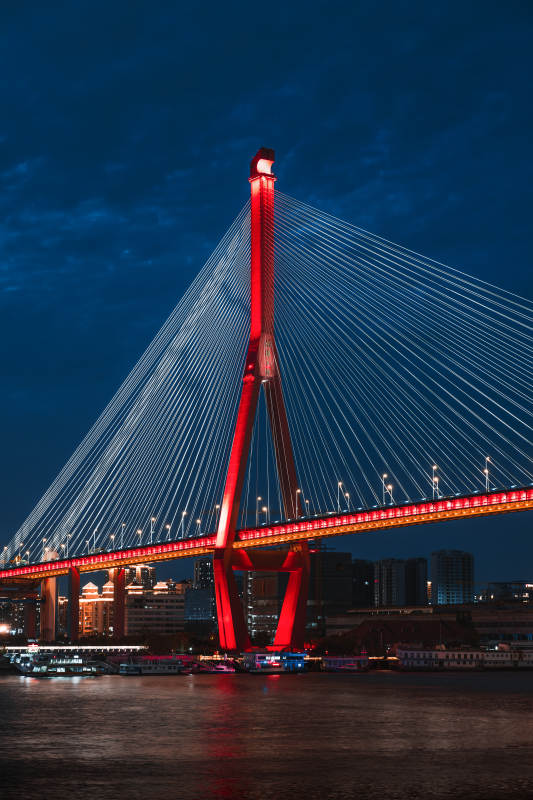 夜色中的红色大桥图片