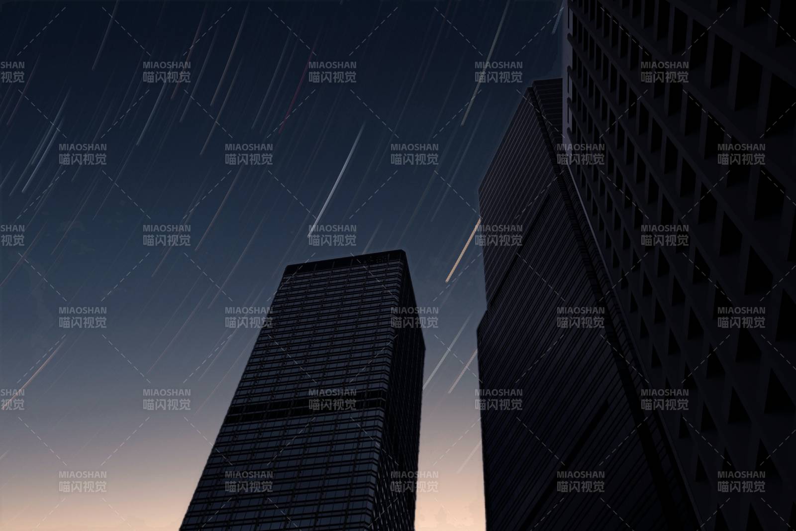 星轨与摩天大楼图片