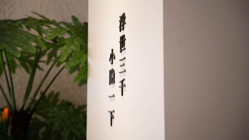 墙上书法与绿植图片