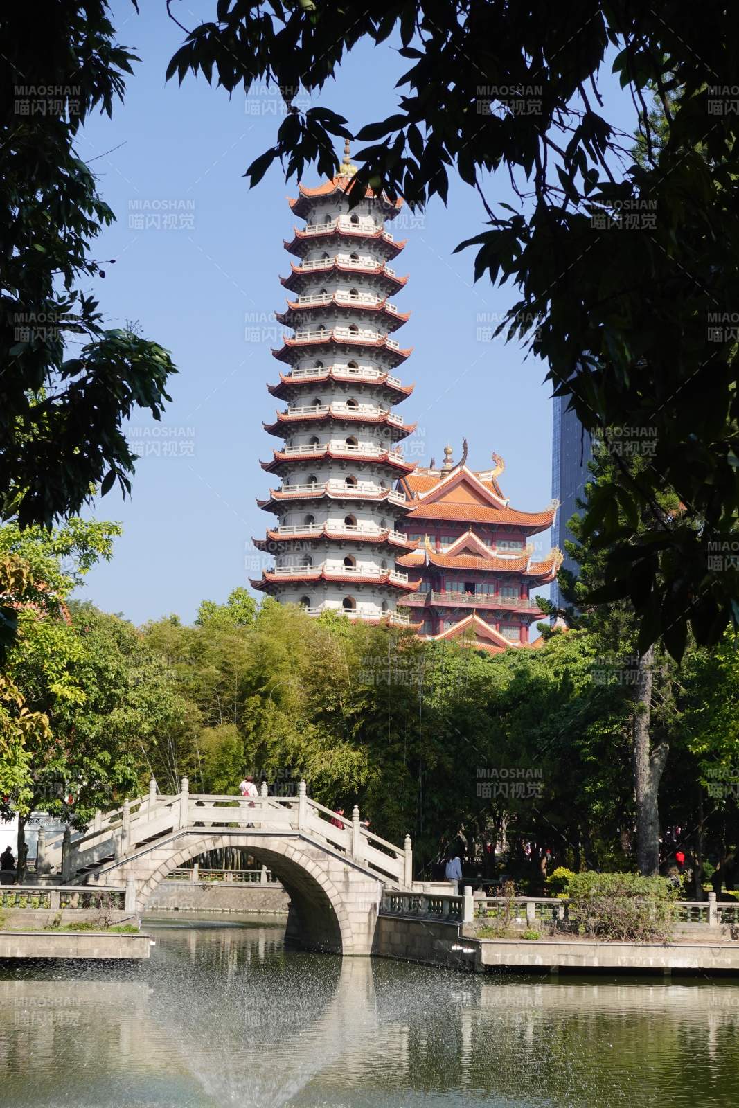 湖畔古塔映绿荫图片