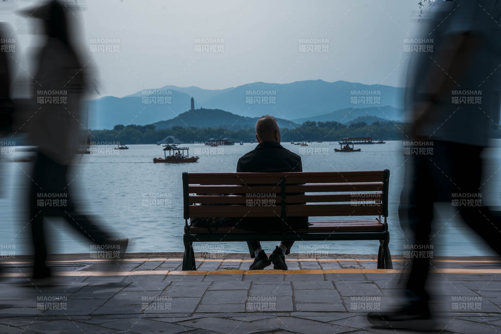 湖畔独坐的孤独图片