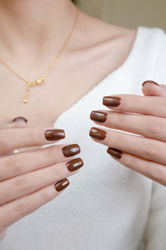 棕色美甲与金色项链图片