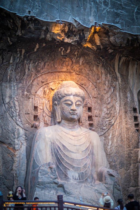 龙门石窟大佛雕像夜景图片