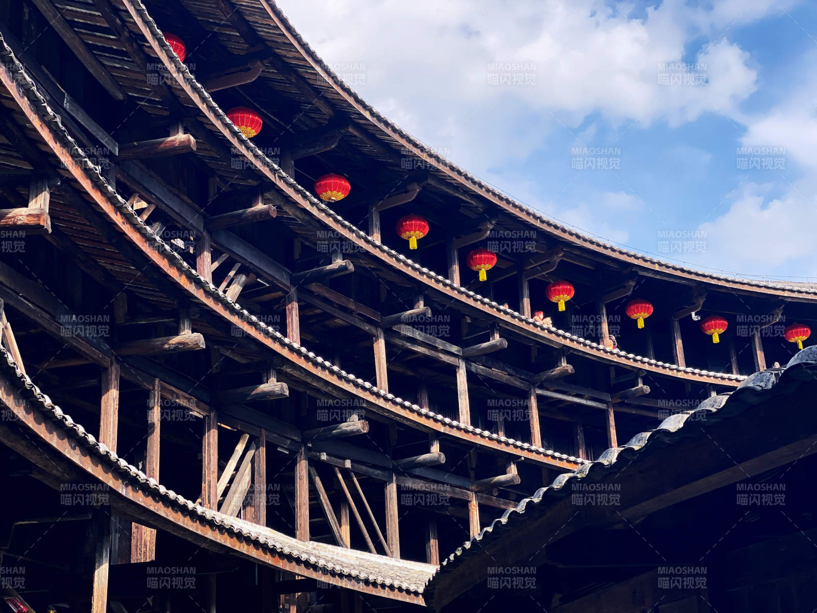 古建筑飞檐下的红灯笼图片