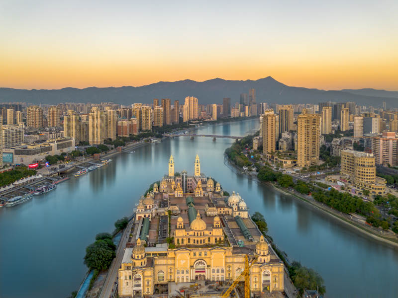 航拍福州中洲岛黄昏美景图片