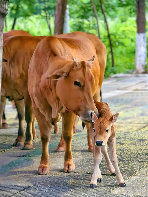 母牛与小牛犊温馨相伴图片
