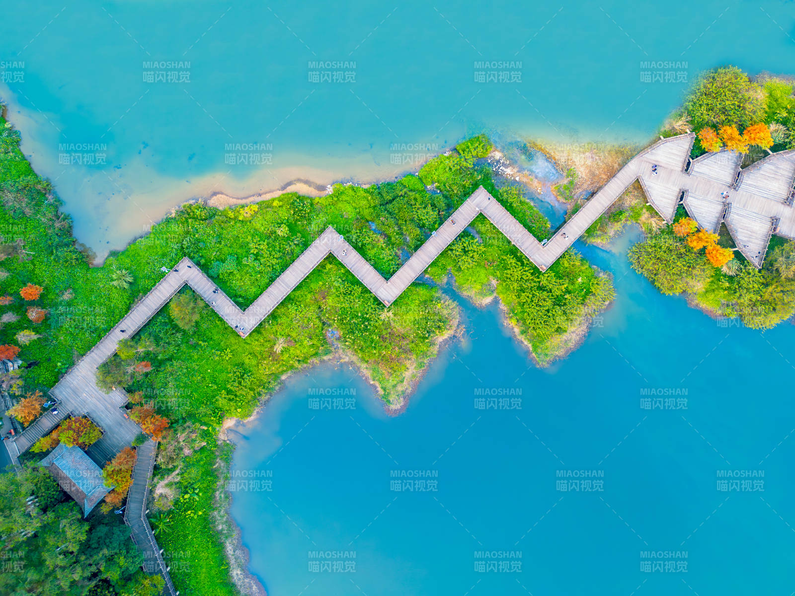 福州森林公园湖畔绿洲 曲折栈道图片