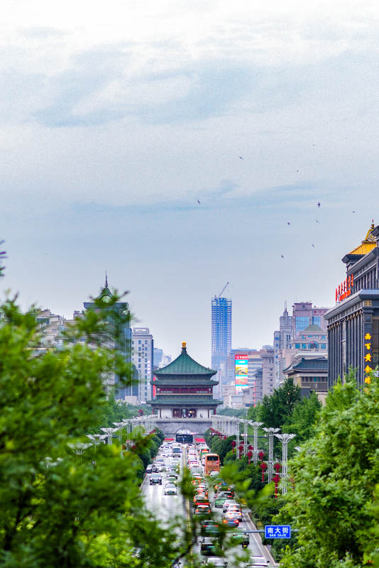 西安钟楼与城市风光图片