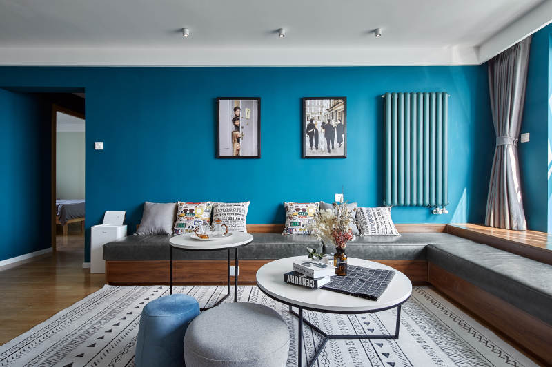 蓝色客厅现代简约设计图片