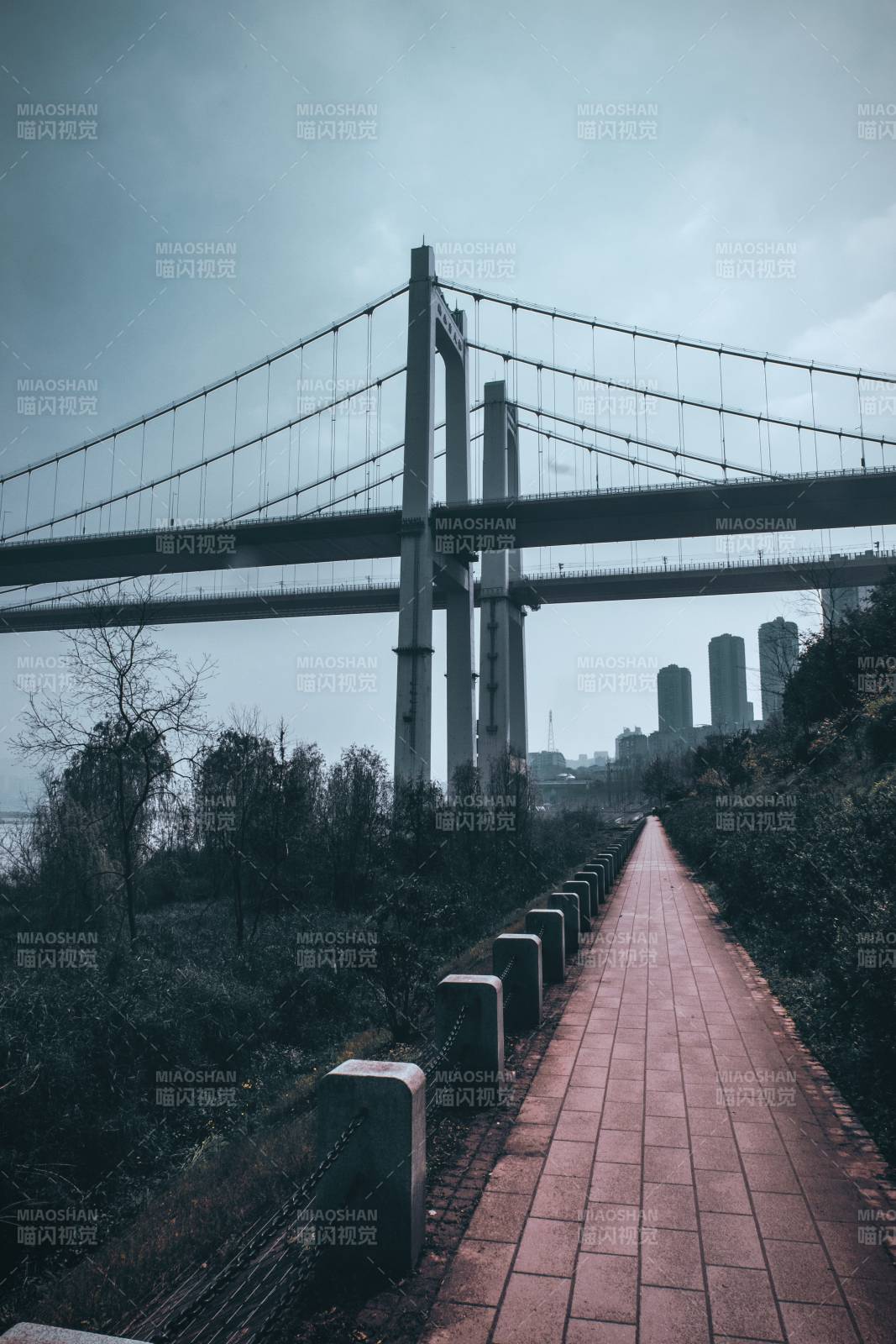 桥下小径 城市剪影图片