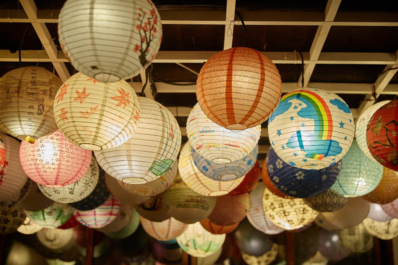 色彩斑斓的灯笼悬挂展示图片