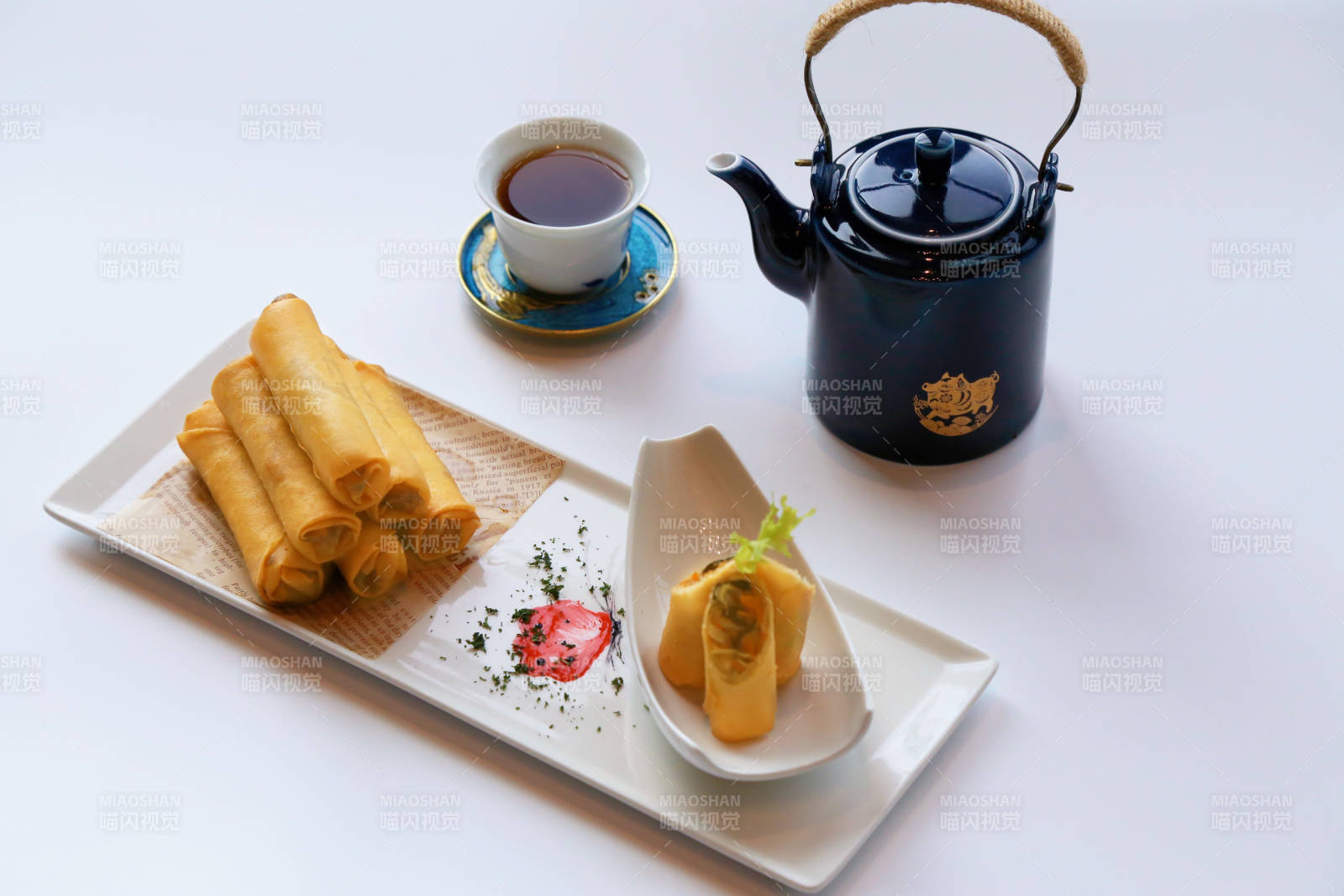 中式茶点与春卷图片