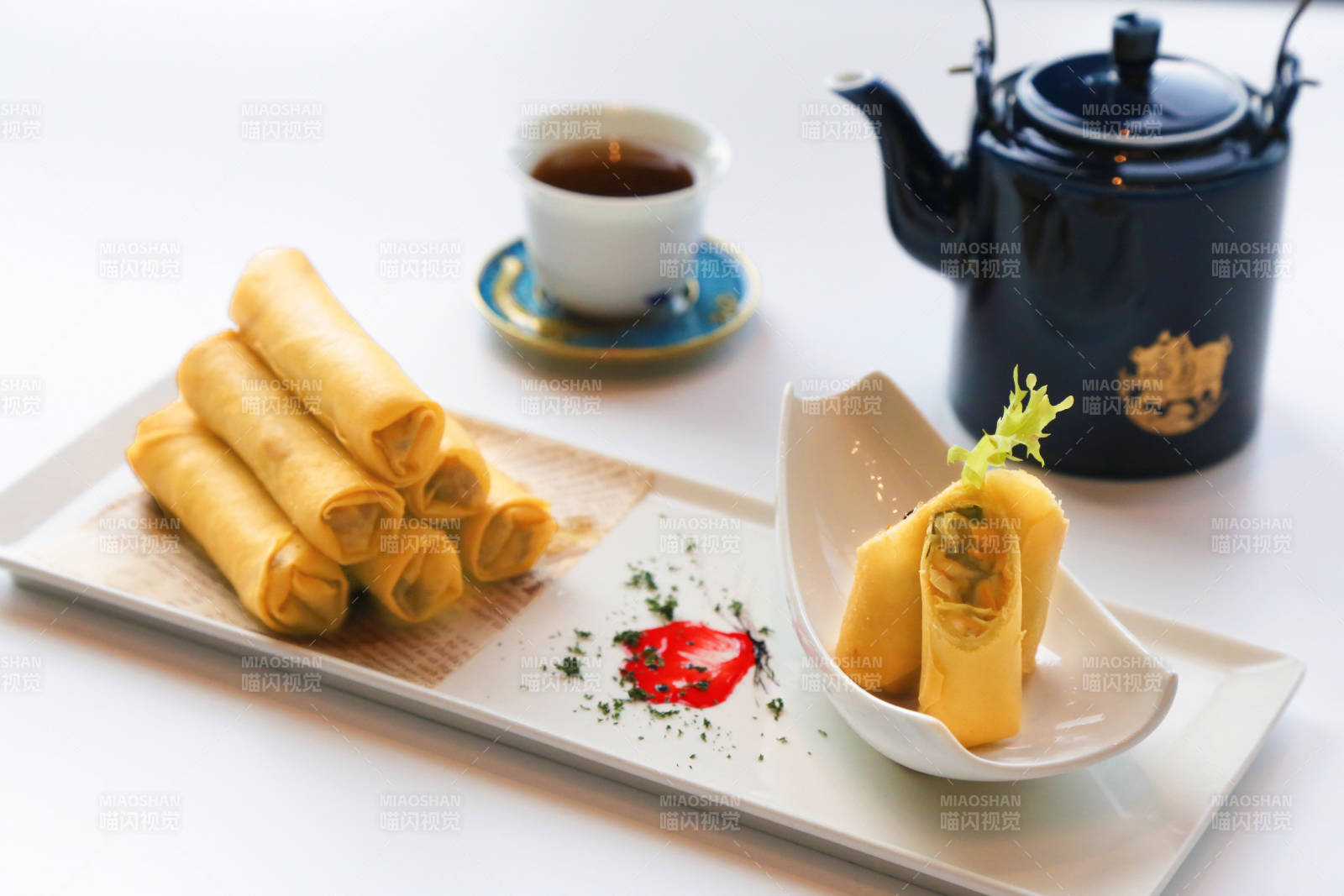 春卷配茶 精致下午茶图片