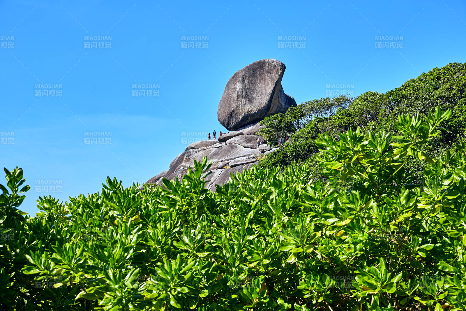 山顶巨石与绿植相映成趣图片