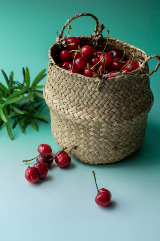 樱桃篮子静物图图片