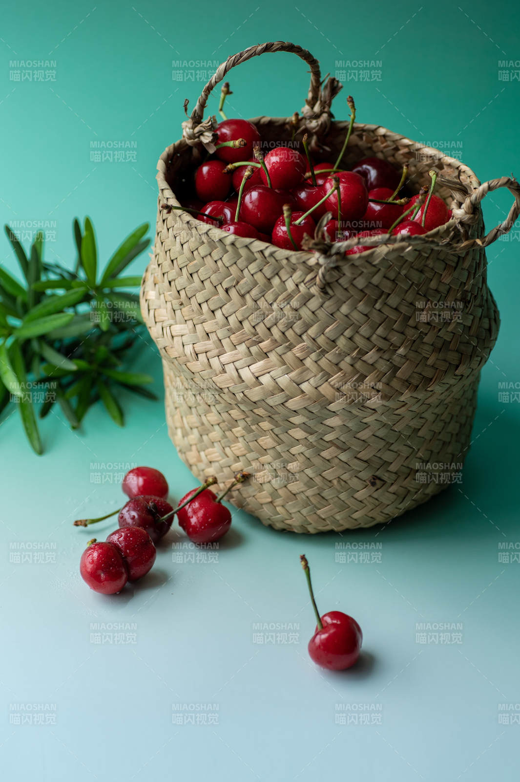 樱桃篮子静物图图片