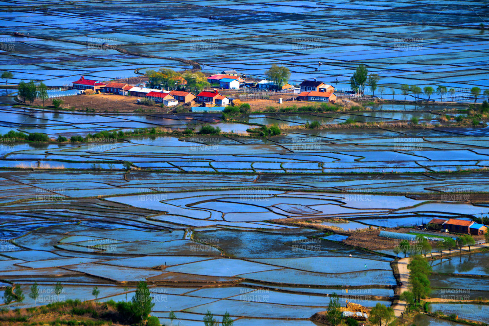 梯田环绕的乡村风光图片