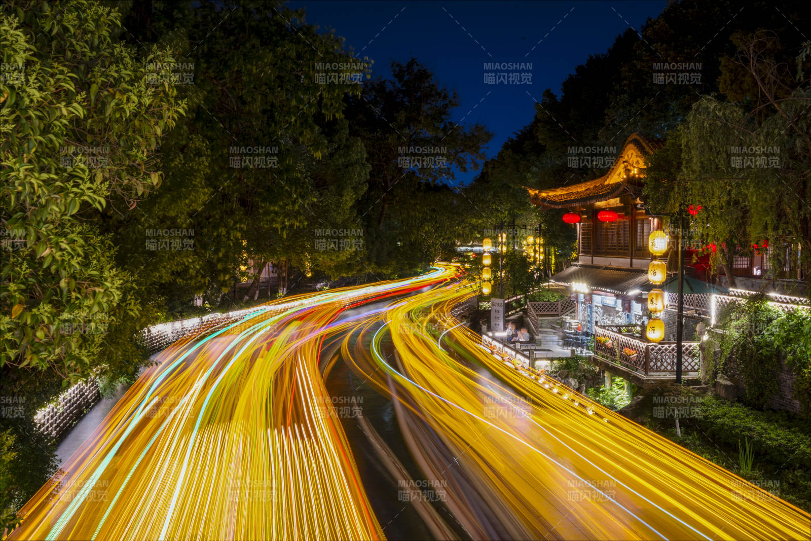 夜景光影 古桥流光图片