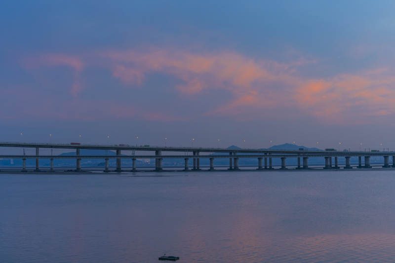 十里长堤跨海大桥夕阳美景图片