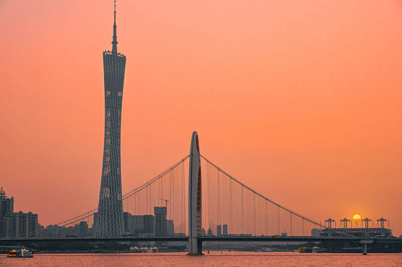 广州塔与猎德大桥日落景图片