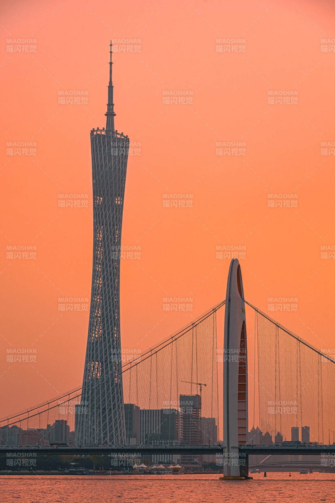 广州塔与猎德大桥夕照图片