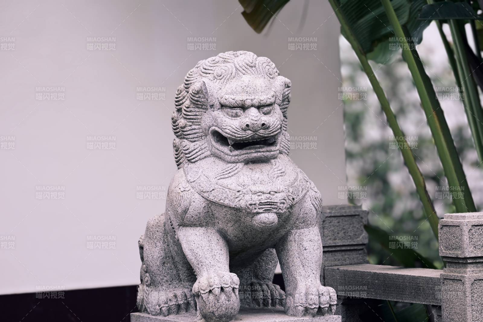 石雕狮子 守护庭院图片