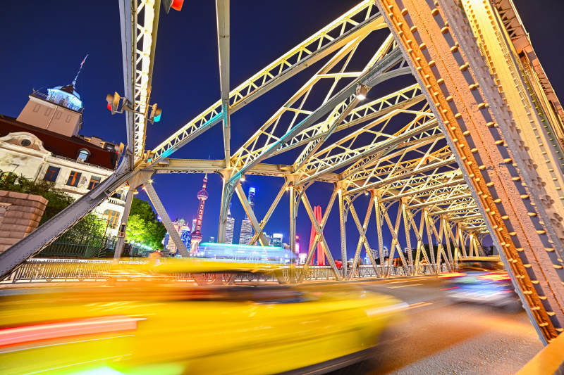 夜景大桥车流光影图片