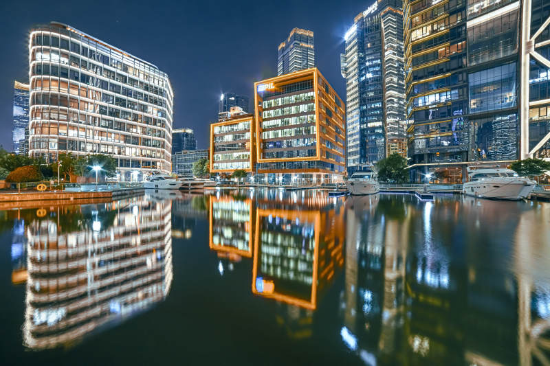 夜景城市倒影图片