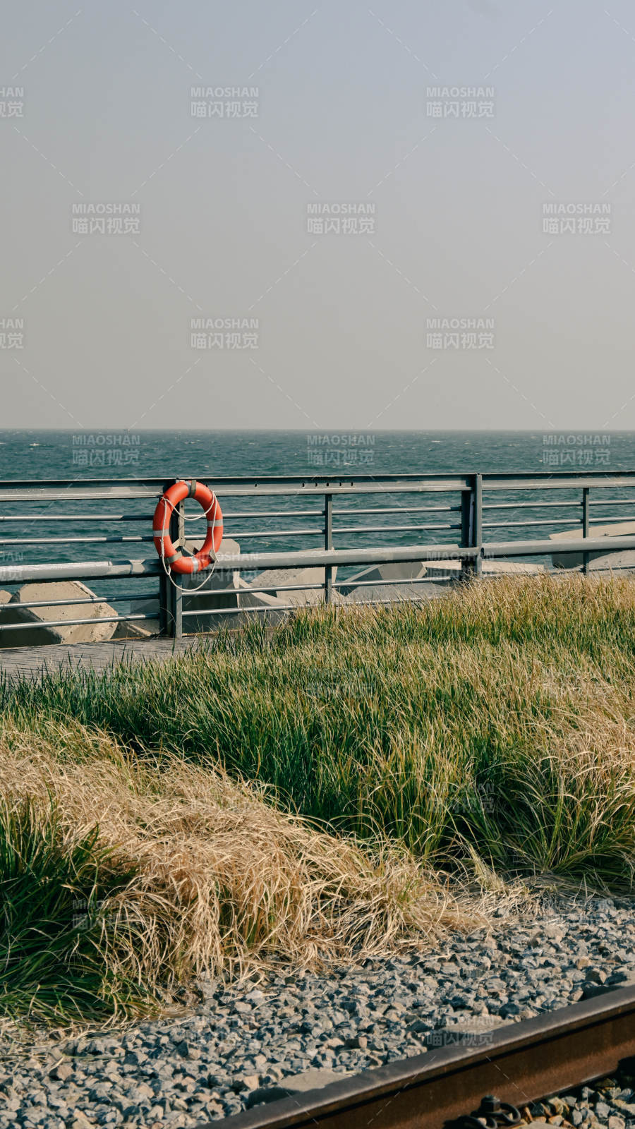 海边护栏与救生圈图片