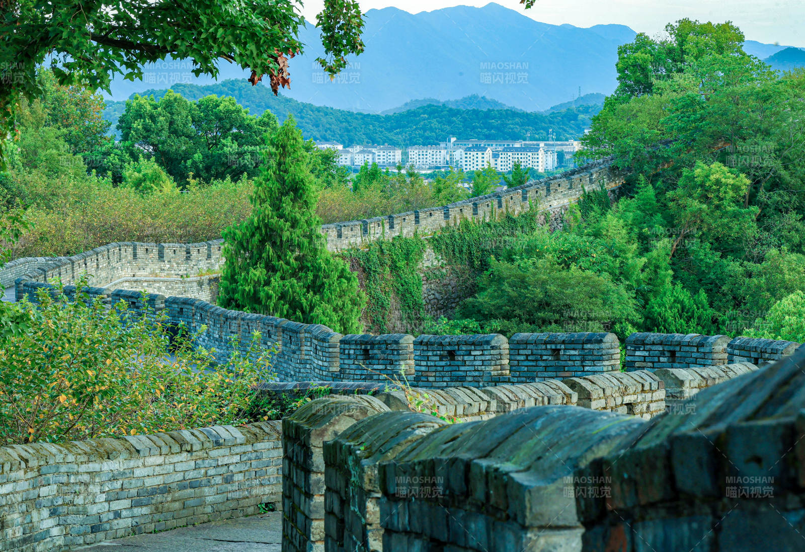 山间古墙绿意盎然图片