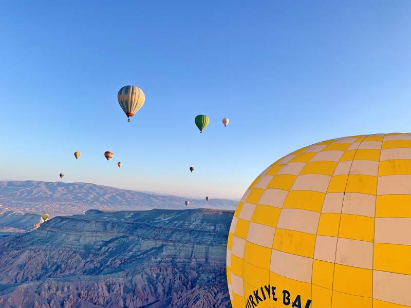 热气球翱翔在蓝天之上图片