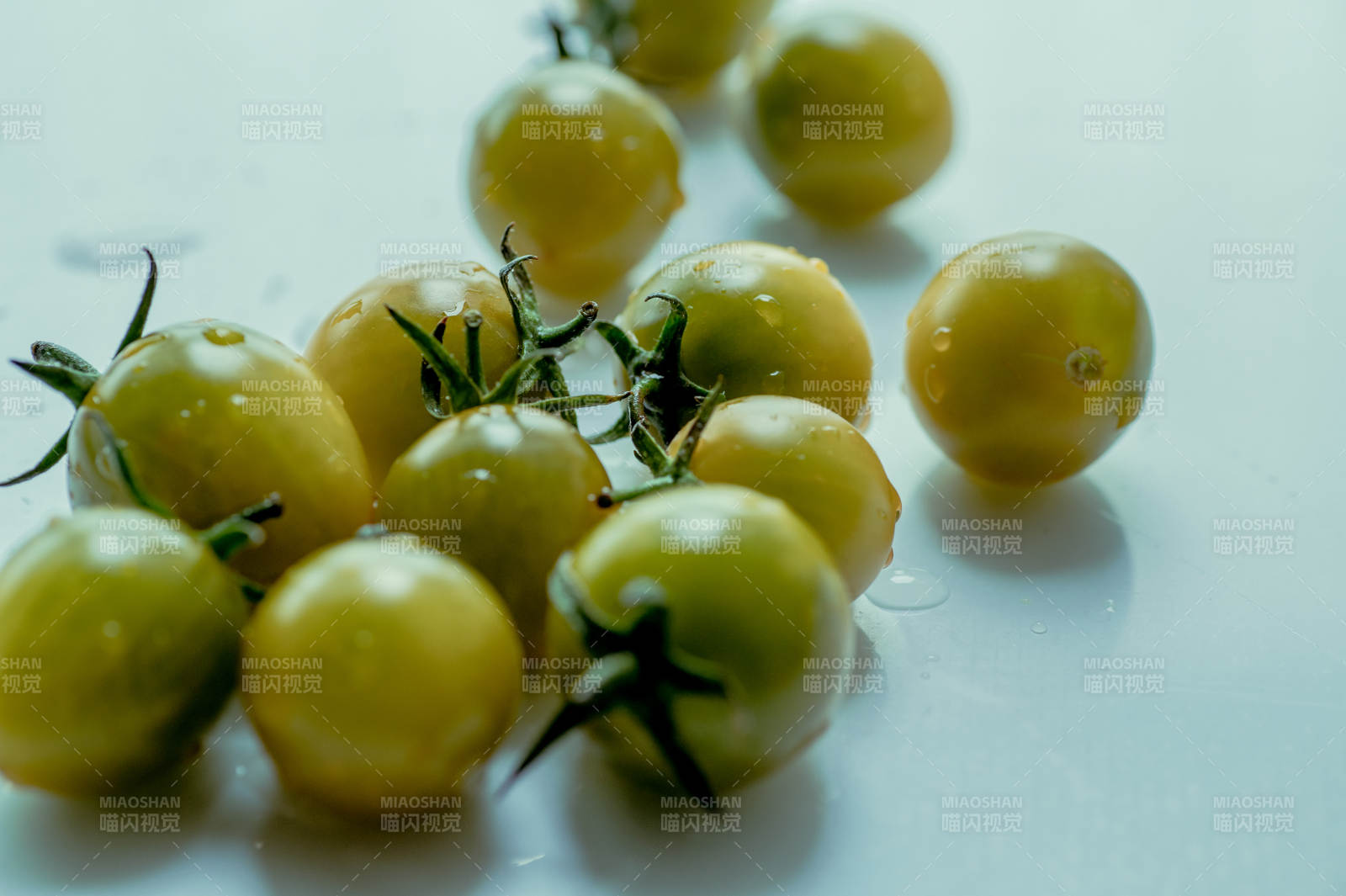 新鲜绿色小番茄特写图片