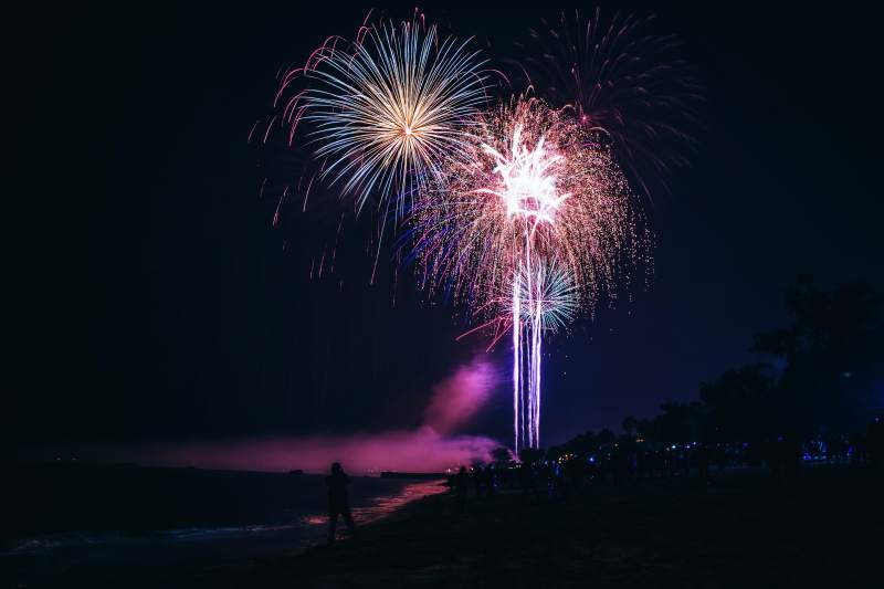 海边夜空烟花绽放图片