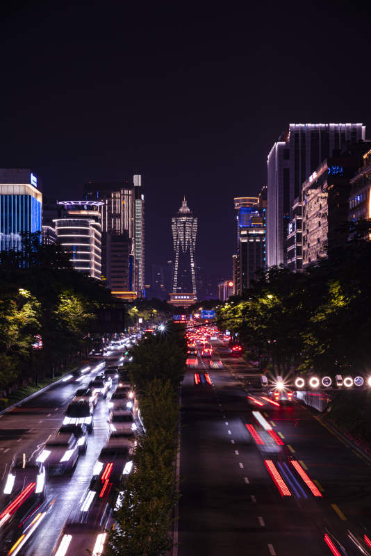 夜幕下的浙江展览馆霓虹光影图片