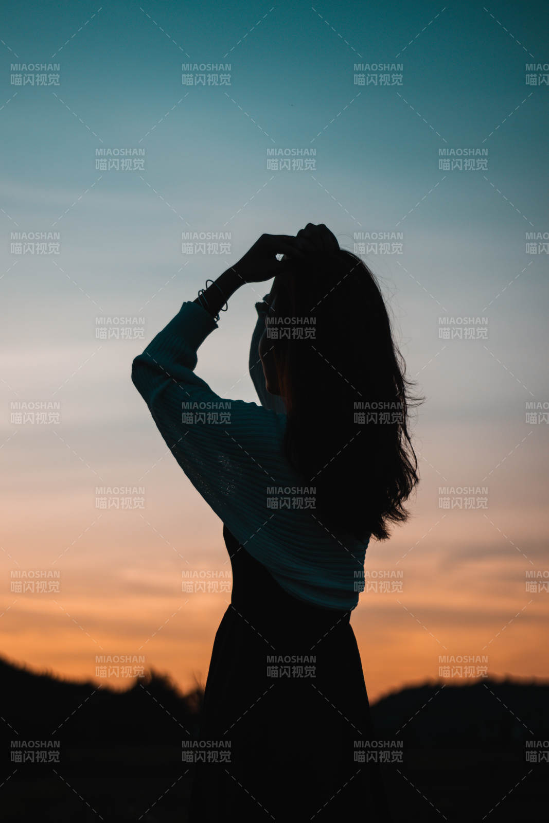 夕阳下的剪影图片