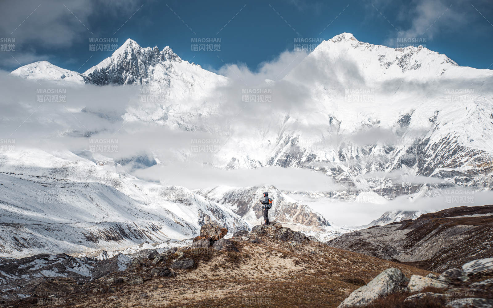 雪山之巅 孤影远眺图片