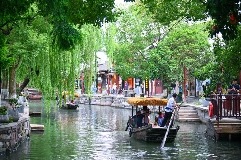 水乡古镇 游船穿梭绿荫间图片