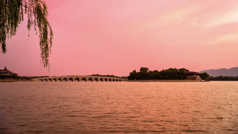 颐和园十七孔桥夕阳美景图片