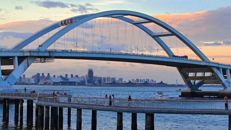 海滨大桥夕阳美景图片