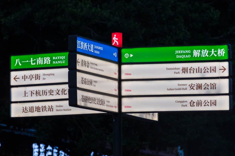 城市街道指示牌夜景图图片