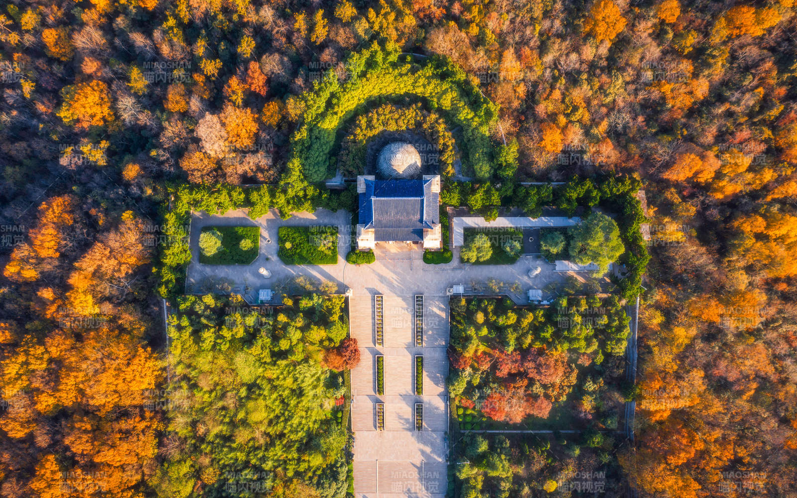 秋林中的古塔庭院图片