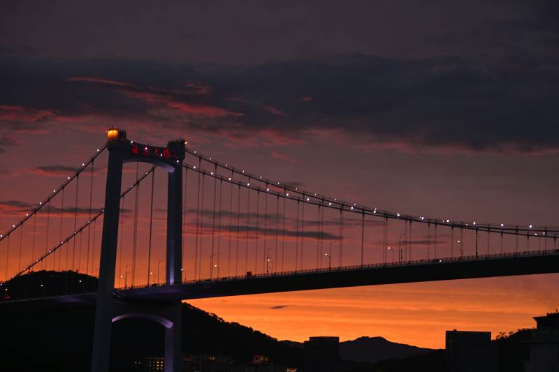 夕阳下的大桥剪影图片