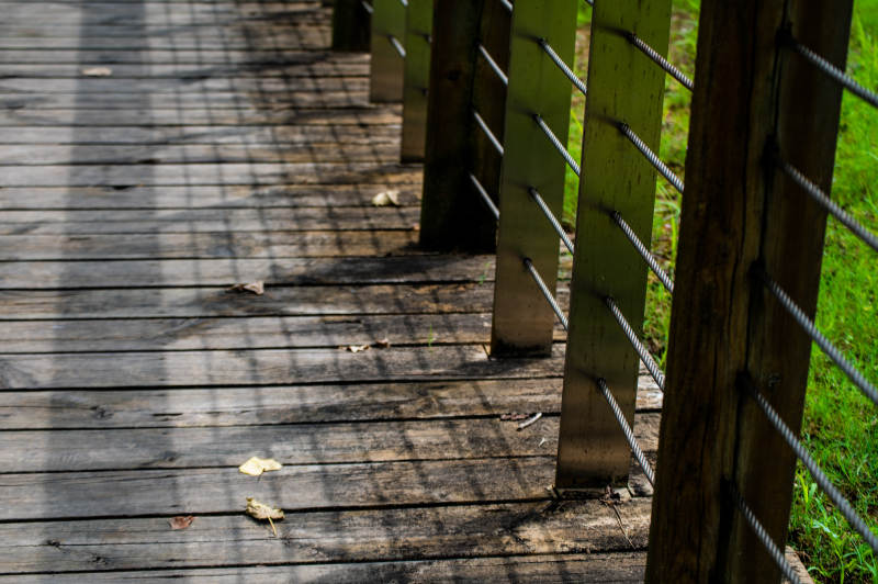 木质栈道与金属栏杆图片