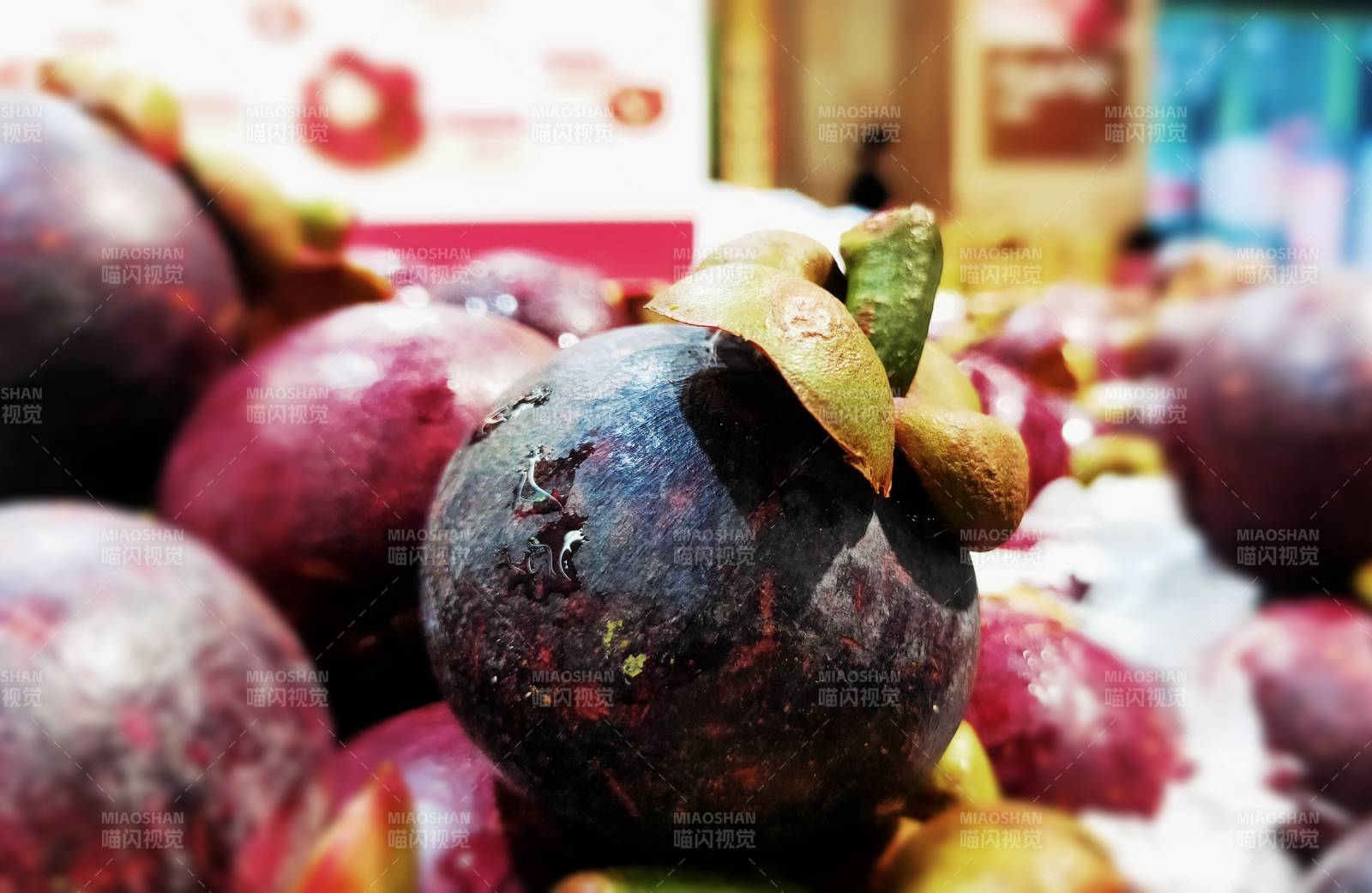 新鲜紫红色的山竹果实图片