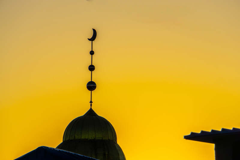 黄昏下的清真寺穹顶图片