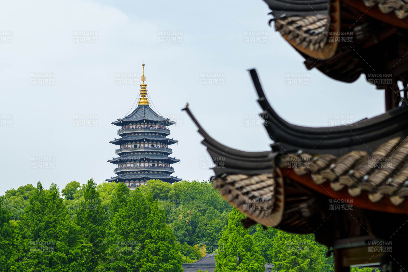 古塔绿树映江南图片