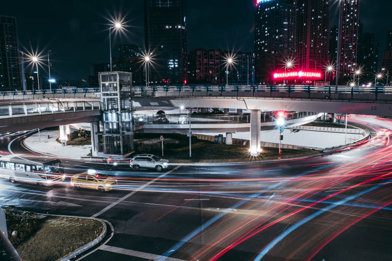 夜景城市交通流光溢彩图片