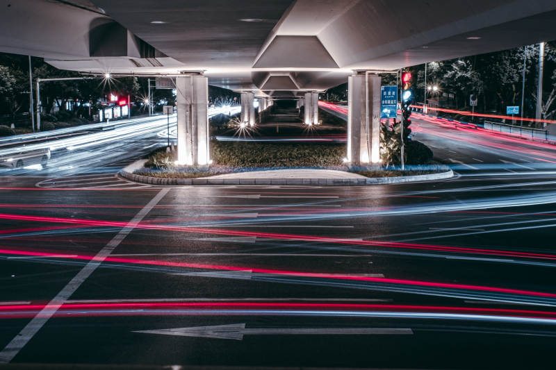 夜景车流光影交错图片