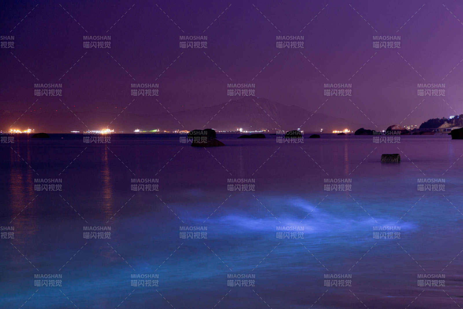 夜光海面 神秘蓝光闪耀图片